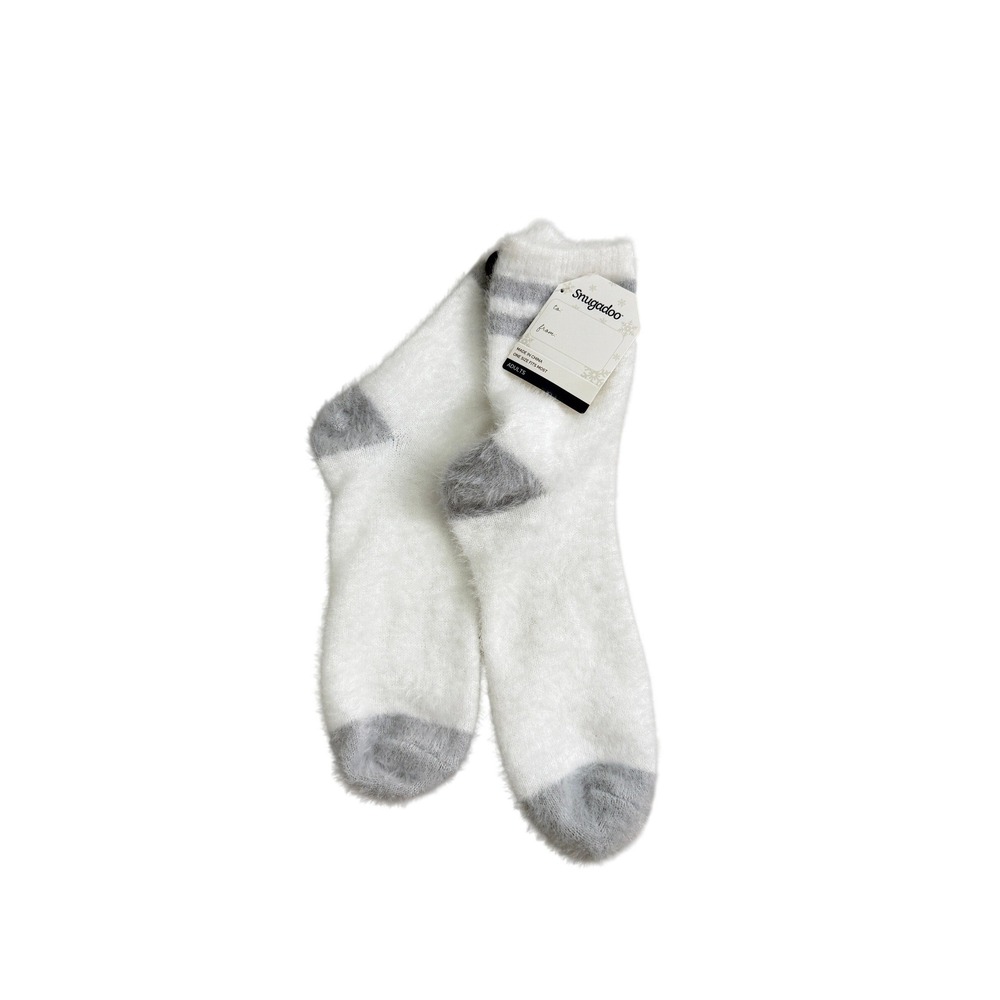 NWT Snugadoo Cozy Fuzzy Socks Adults One Size White Gray Striped Soft Plush New
